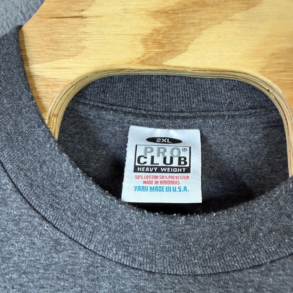 Pro Club Heavy Weight Men 2XL Long Sleeve T-Shirt Charcoal Heather Grey Crewneck - Picture 3 of 6